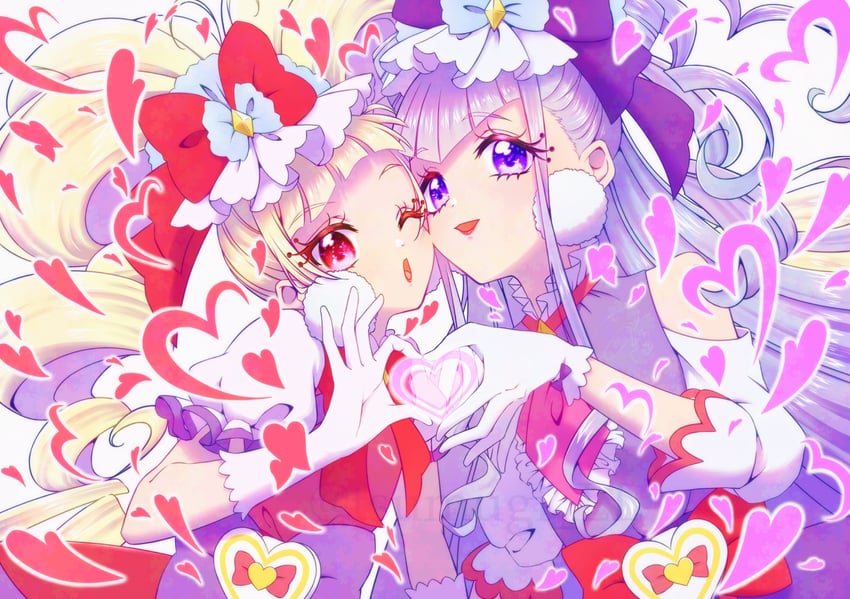 ruru amour, aisaki emiru, cure macherie, and cure amour (precure and 1 more) drawn by tsumugi_ll