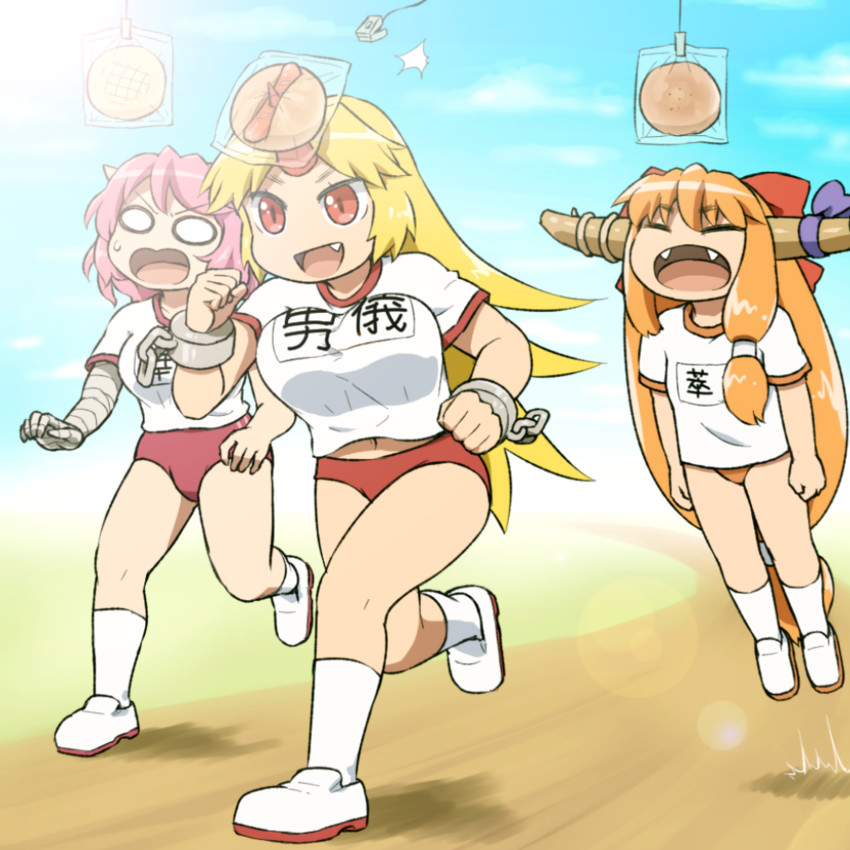 ibuki suika, hoshiguma yuugi, and ibaraki kasen (touhou) drawn by shirosato