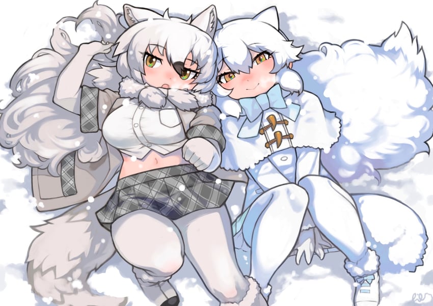 arctic fox and arctic wolf (kemono friends) drawn by rinx