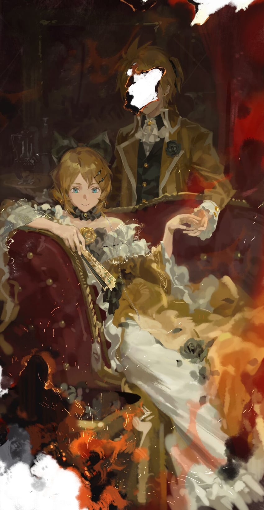 kagamine rin, kagamine len, riliane lucifen d'autriche, and allen avadonia (vocaloid and 2 more) drawn by naorenduncai