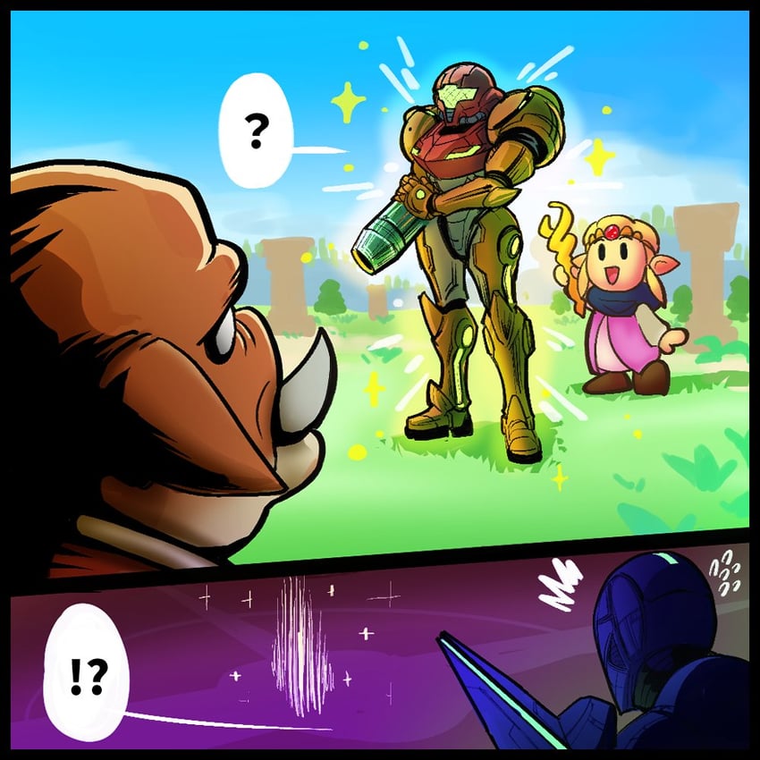 princess zelda, samus aran, moblin, and sylux (the legend of zelda and 3 more) drawn by ludens_fusion
