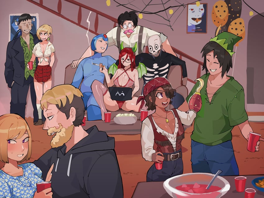 x, gene, markiplier, karen, chiyoi, and 2 more (original and 3 more) drawn by diforland