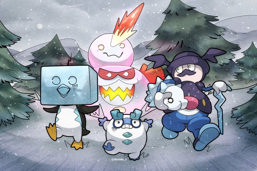 snom, eiscue, galarian darumaka, galarian darmanitan, and mr. rime (pokemon) drawn by studiompup