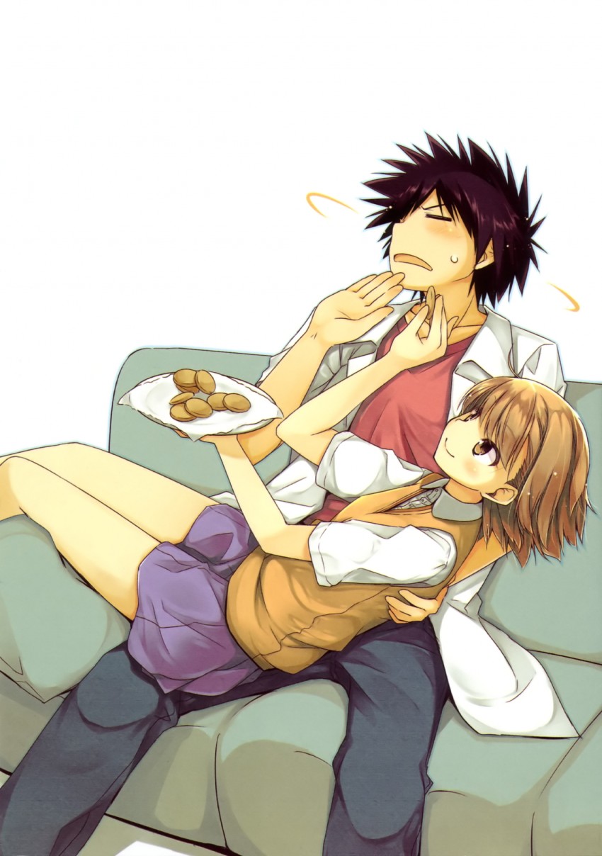 misaka mikoto and kamijou touma (toaru majutsu no index and 1 more) drawn by mizoguchi_keiji