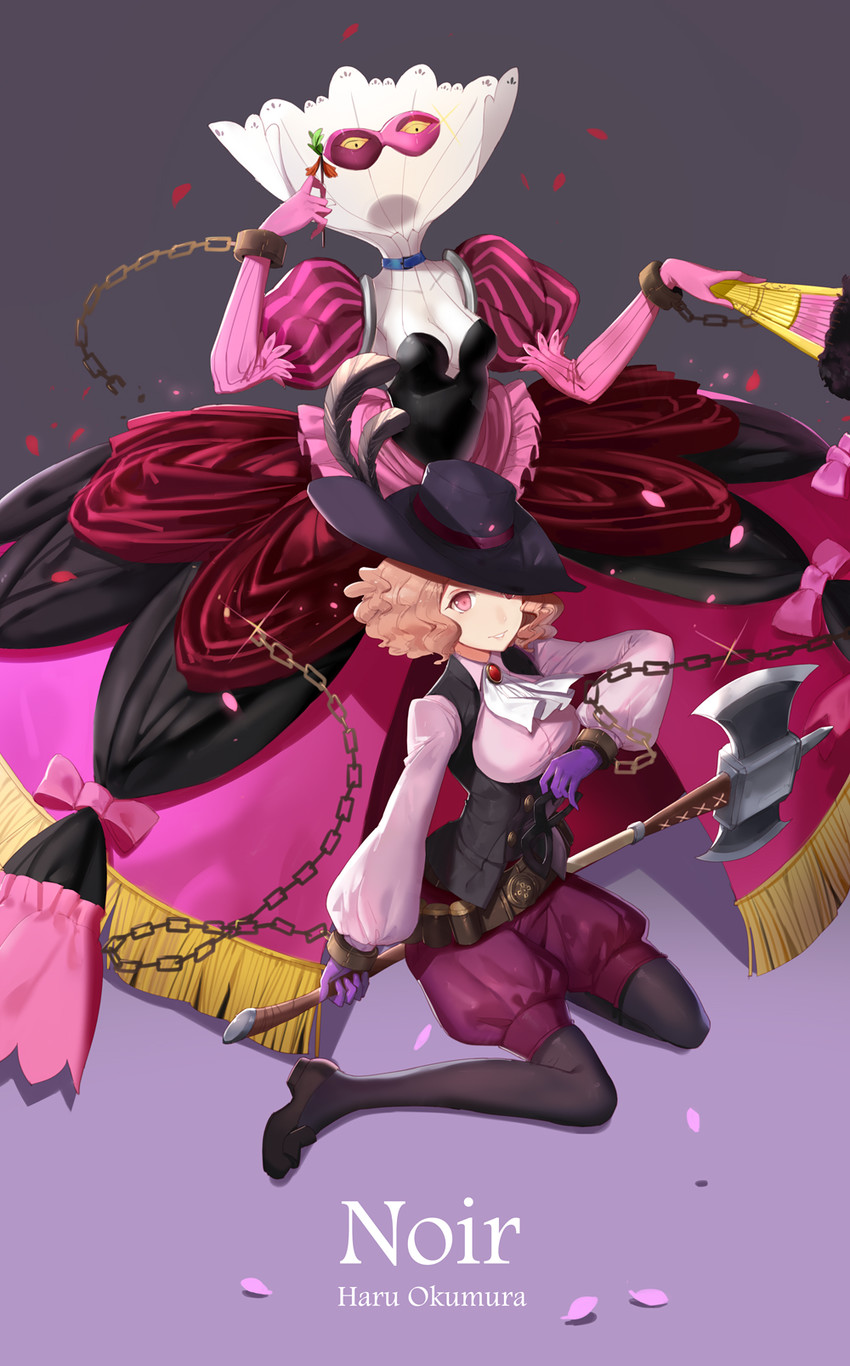 okumura haru, noir, and milady (persona and 1 more) drawn by yingji_(zszero)