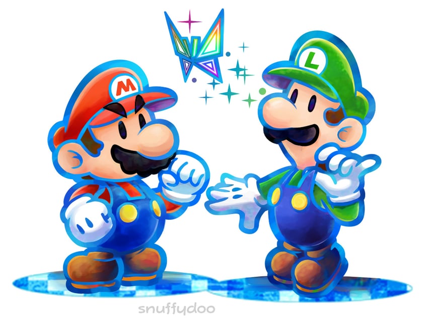 mario, luigi, paper mario, tippi, and paper luigi (mario and 4 more) drawn by snuffydoo