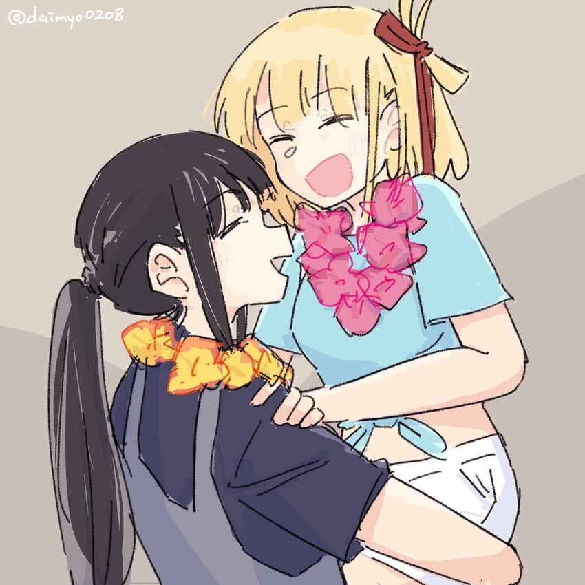 nishikigi chisato and inoue takina (lycoris recoil) drawn by daimyo0208