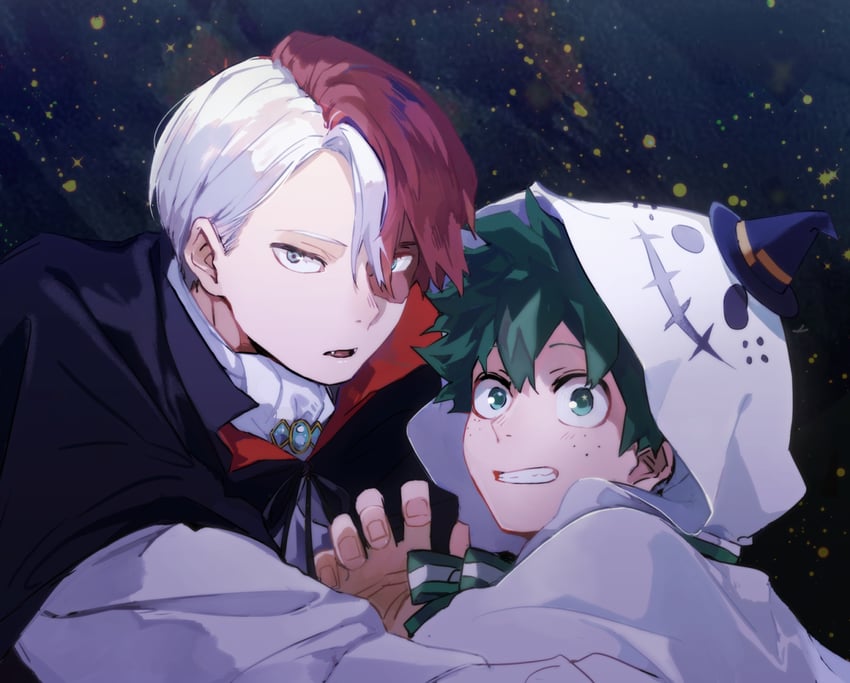 midoriya izuku and todoroki shoto (boku no hero academia) drawn by saboten_33