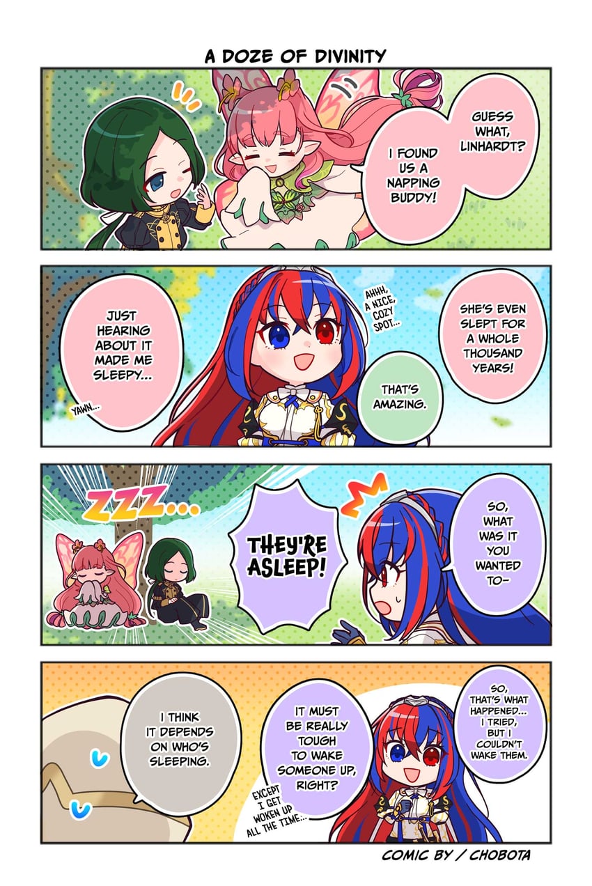female alear, kiran, linhardt von hevring, and mirabilis (fire emblem and 3 more) drawn by chobota