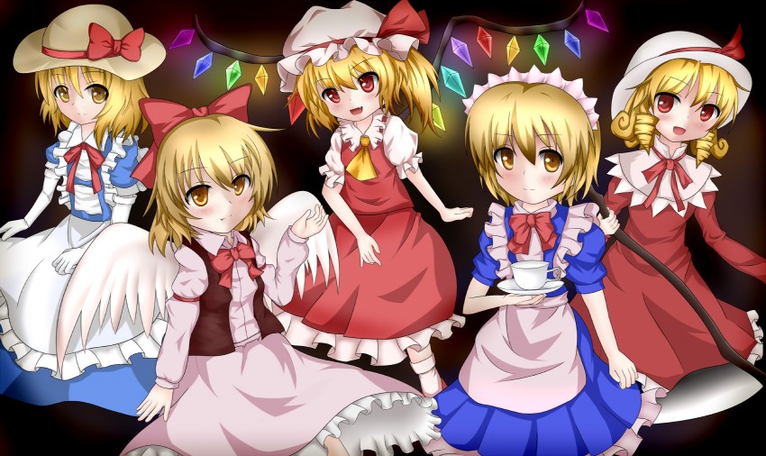 flandre scarlet, elly, gengetsu, mugetsu, and kana anaberal (touhou) drawn by yuyumi_(yuurei)