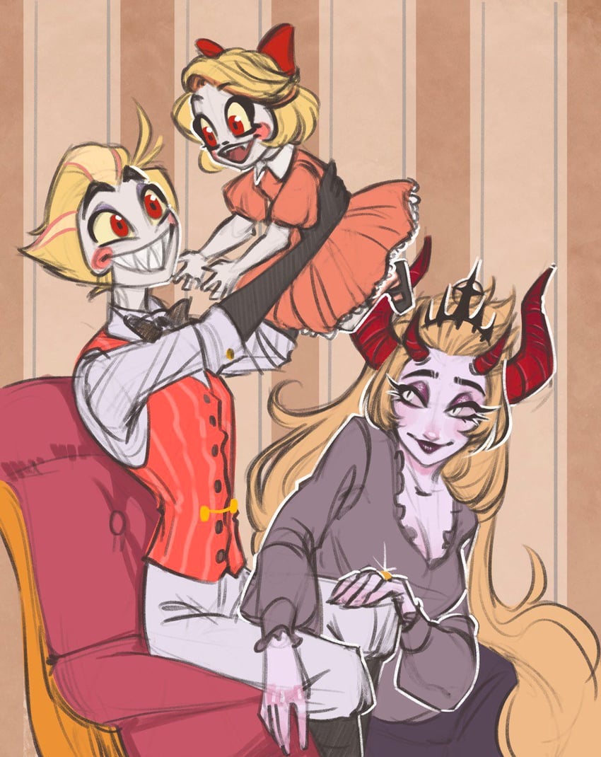 lucifer morningstar, charlie morningstar, and lilith (hazbin hotel) drawn by hero_of_badass
