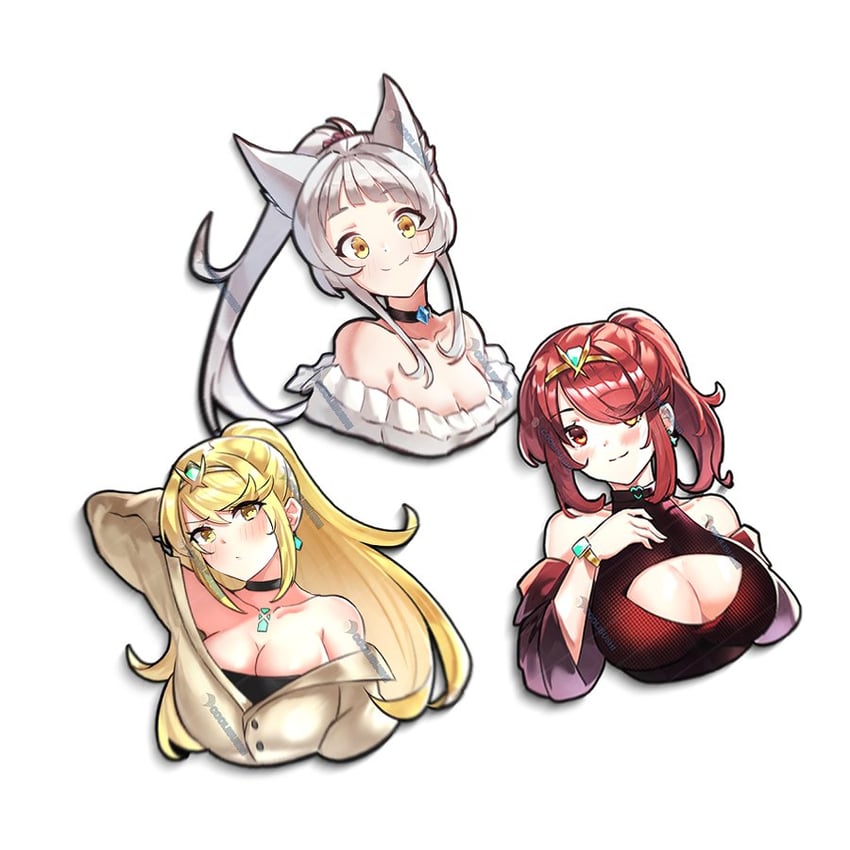 pyra, mythra, and nia (xenoblade chronicles and 1 more) drawn by coolisushi