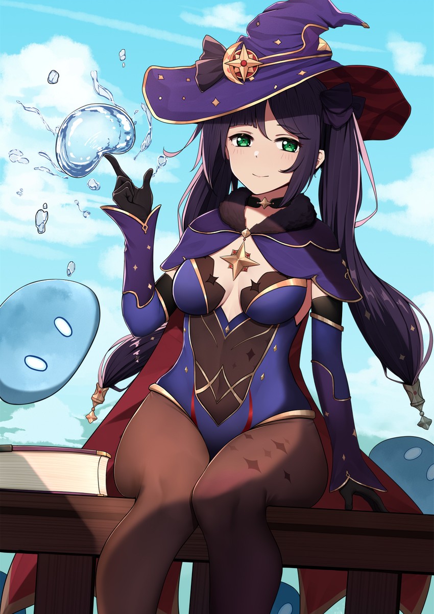 mona, slime, and hydro slime (genshin impact) drawn by l.tea