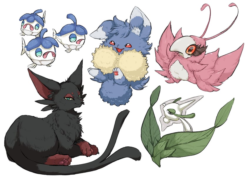 rotom, espeon, zorua, espurr, jumpluff, and 5 more (pokemon) drawn by torori_toro_(oimo_kenpi)