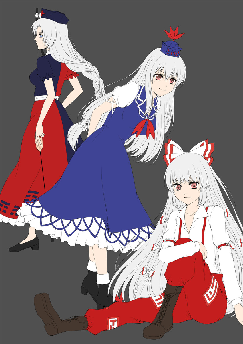 fujiwara no mokou, kamishirasawa keine, and yagokoro eirin (touhou) drawn by kutsuna_ayumu