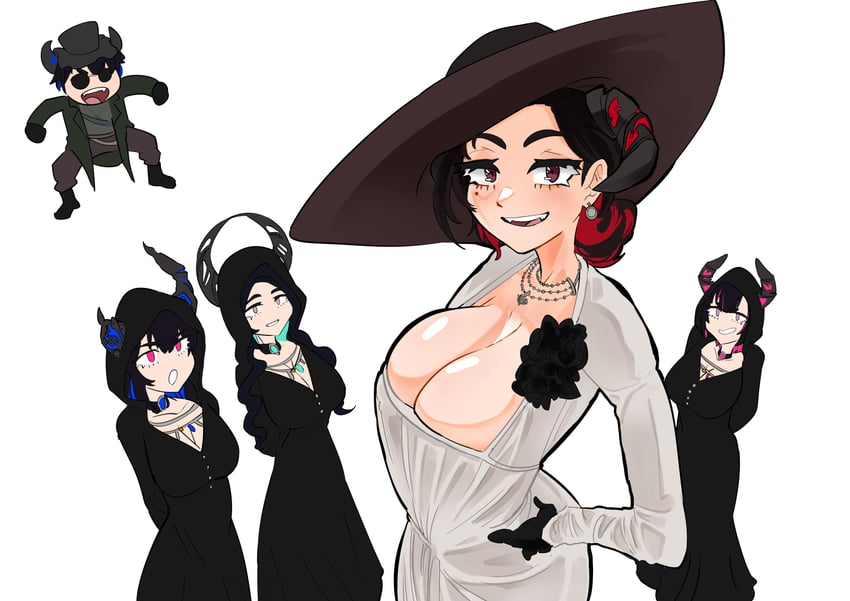 nerissa ravencroft, alcina dimitrescu, mamarissa, aradia ravencroft, daniela dimitrescu, and 5 more (hololive and 3 more) drawn by daaku_(koizumi_arata)