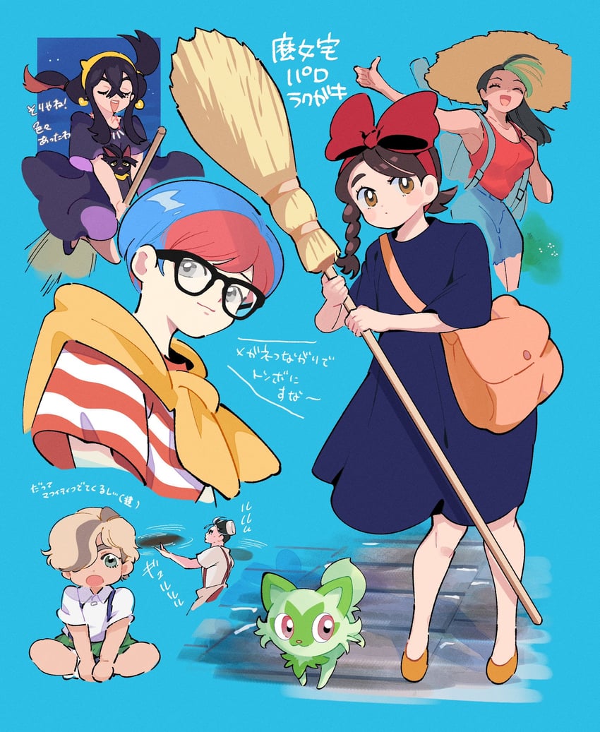 juliana, carmine, sprigatito, nemona, penny, and 6 more (pokemon and 3 more) drawn by patata_sms