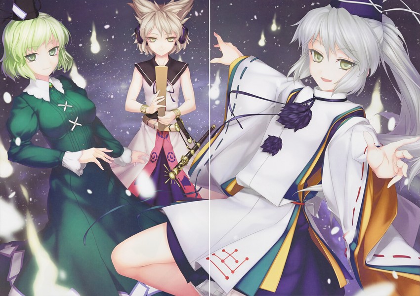 toyosatomimi no miko, mononobe no futo, and soga no tojiko (touhou) drawn by rokuwata_tomoe