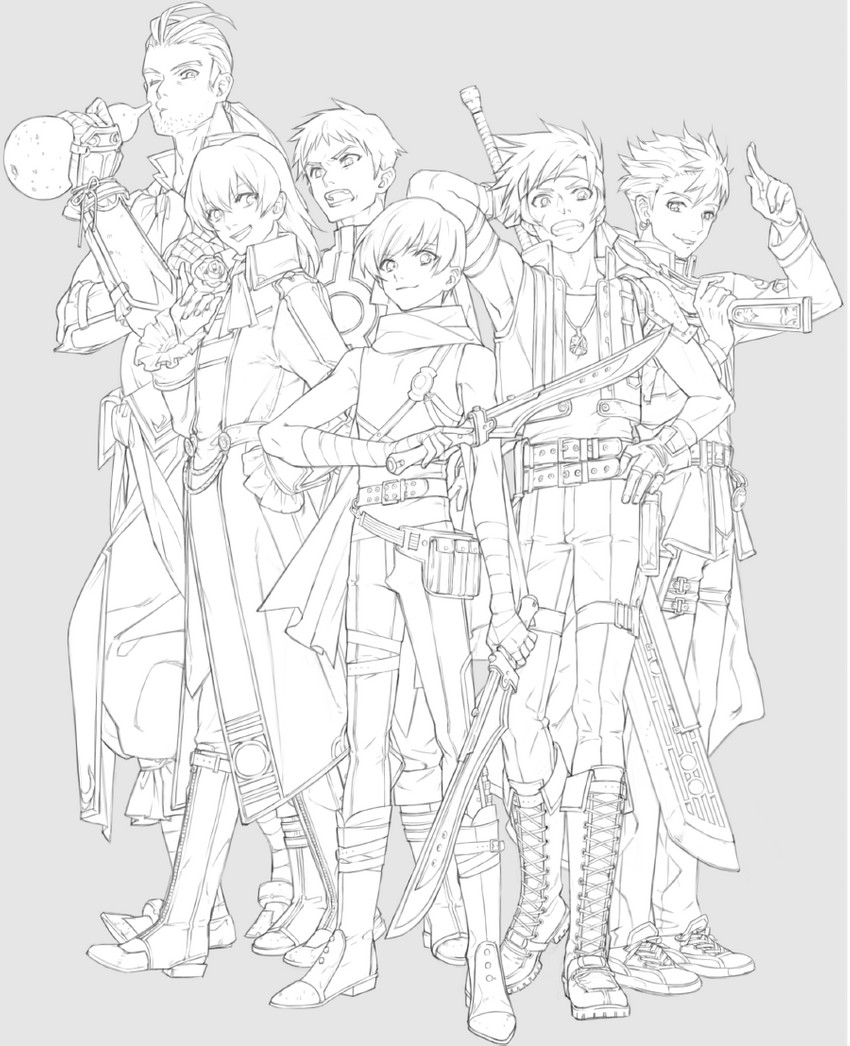 joshua bright, agate crosner, kevin graham, olivert reise arnor, zin vathek, and 1 more (eiyuu densetsu and 1 more) drawn by nishihara_isao