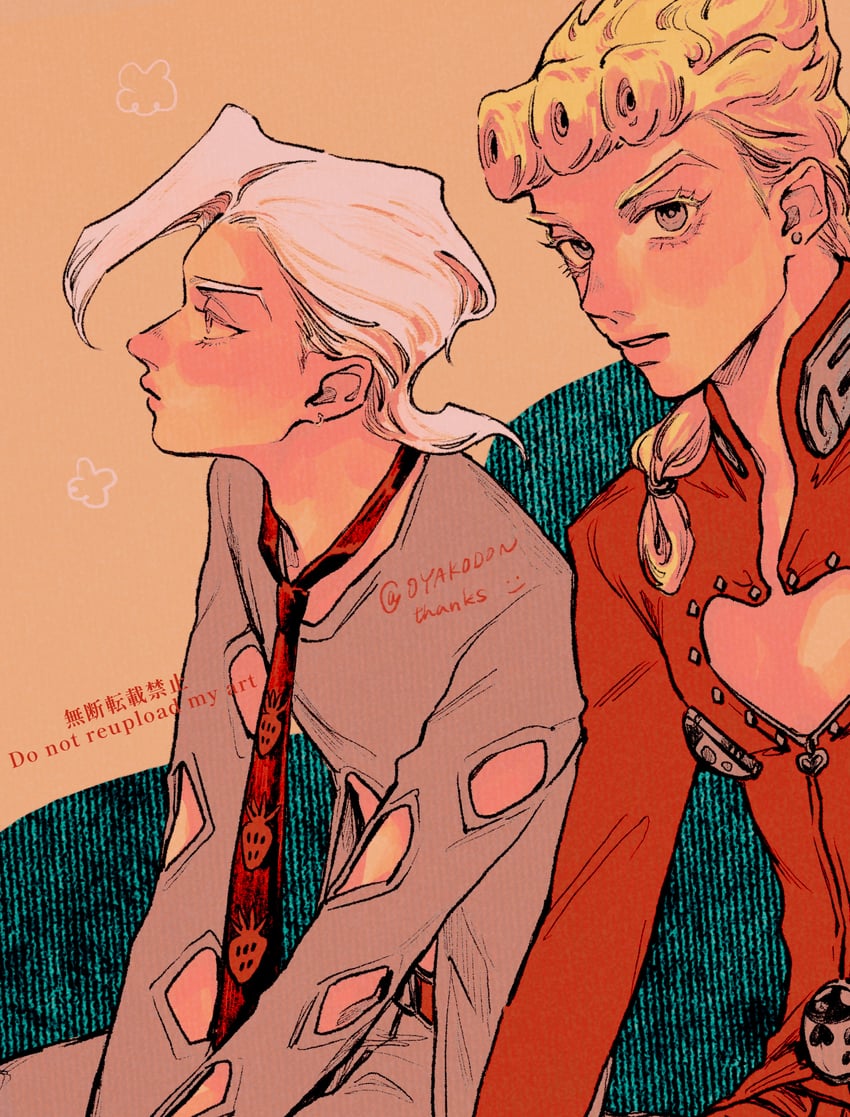 giorno giovanna and pannacotta fugo (jojo no kimyou na bouken and 1 more) drawn by okokoro_zaiku