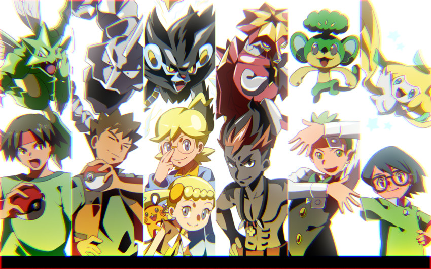 jirachi, dedenne, brock, luxray, kiawe, and 9 more (pokemon and 4 more) drawn by matsu-jun