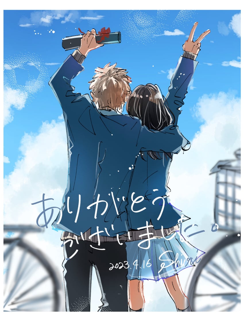 okano kouhei and kosaka mana (koisuru kyou mo kono tsuugakuro de) drawn by saito_shiorii