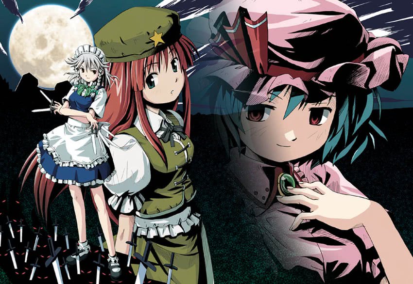 remilia scarlet, izayoi sakuya, and hong meiling (touhou) drawn by haniwa_(leaf_garden)