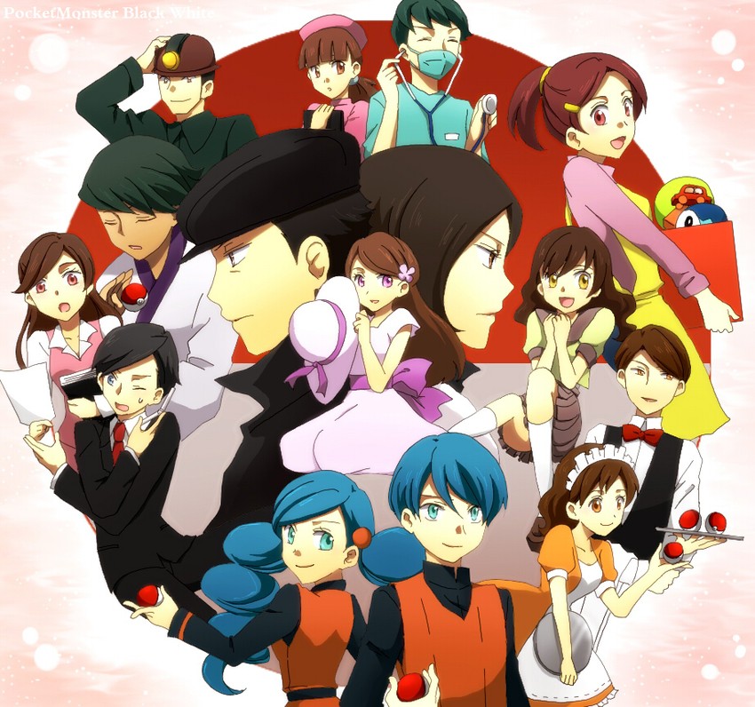 piplup, lass, ace trainer, lady, office worker, and 8 more (pokemon and 1 more) drawn by nanananona