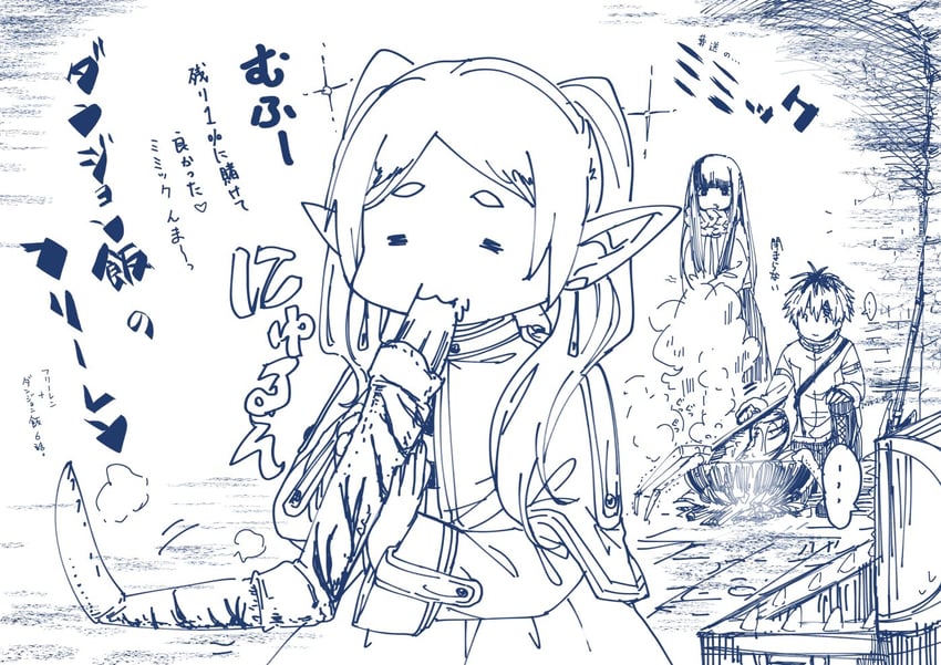frieren, fern, and stark (sousou no frieren and 1 more) drawn by y_yunagi_oekaki