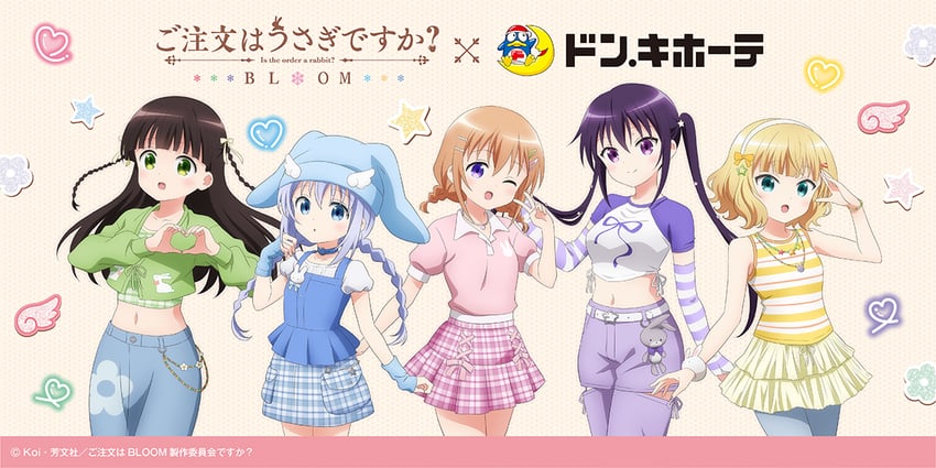 kafuu chino, hoto cocoa, kirima syaro, tedeza rize, and ujimatsu chiya (gochuumon wa usagi desu ka? and 1 more)