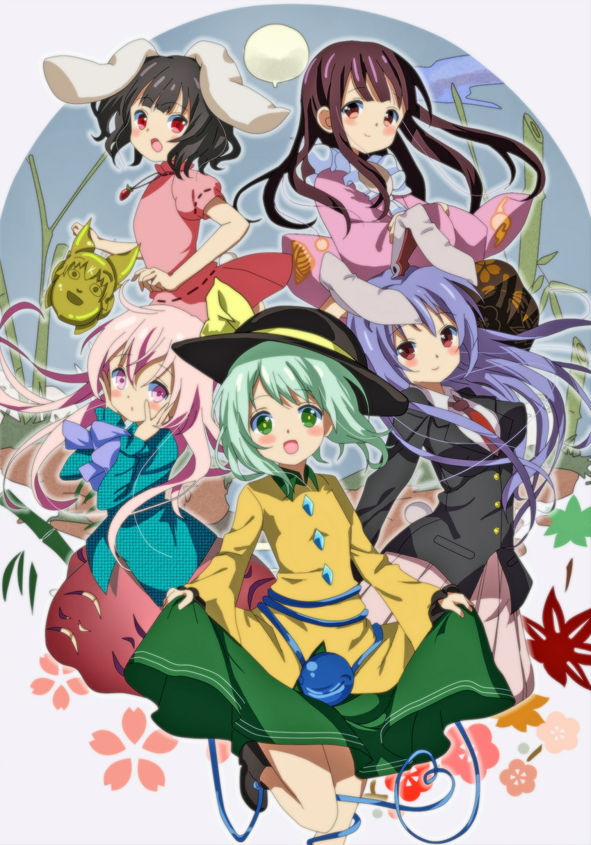 komeiji koishi, reisen udongein inaba, houraisan kaguya, inaba tewi, and hata no kokoro (touhou and 1 more) drawn by nonbiri_jirou