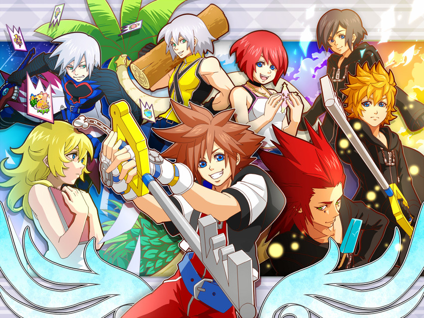sora, roxas, kairi, riku, xion, and 3 more (kingdom hearts and 1 more) drawn by banana_gyuunyuu