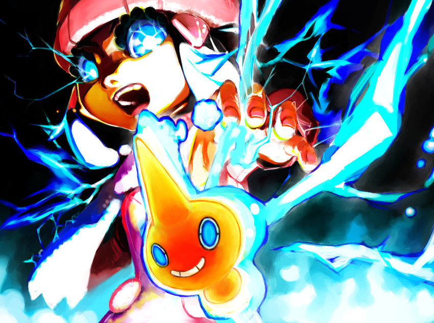dawn and rotom (pokemon and 1 more) drawn by kawase_hanikamu