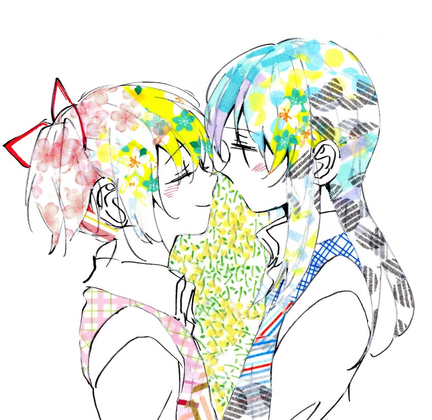 akemi homura and kaname madoka (mahou shoujo madoka magica) drawn by itsu_(artist)