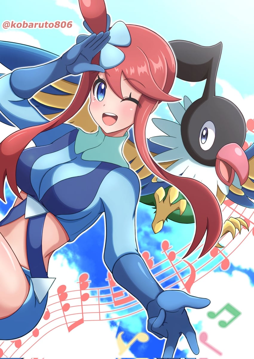 skyla and chatot (pokemon and 1 more) drawn by kobaruto