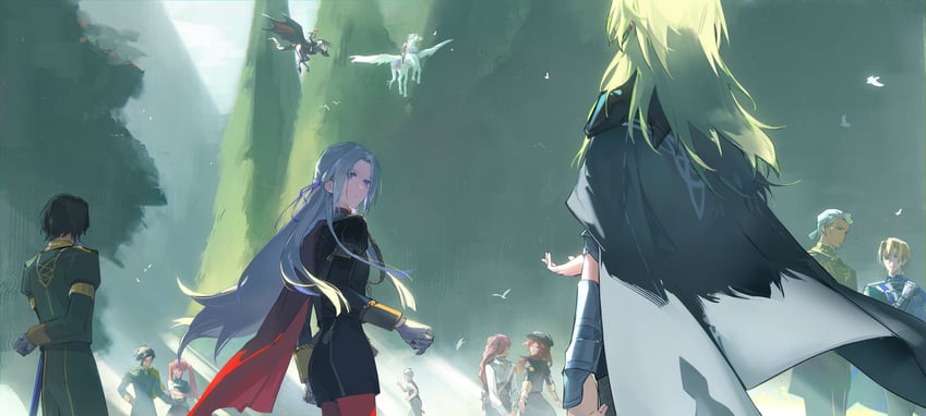edelgard von hresvelg, dimitri alexandre blaiddyd, hilda valentine goneril, claude von riegan, dorothea arnault, and 7 more (fire emblem and 2 more) drawn by artuvia