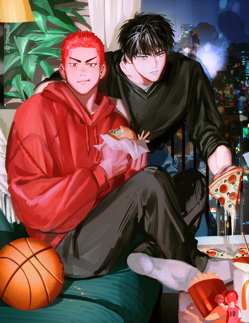 sakuragi hanamichi and rukawa kaede (slam dunk) drawn by hechu_237