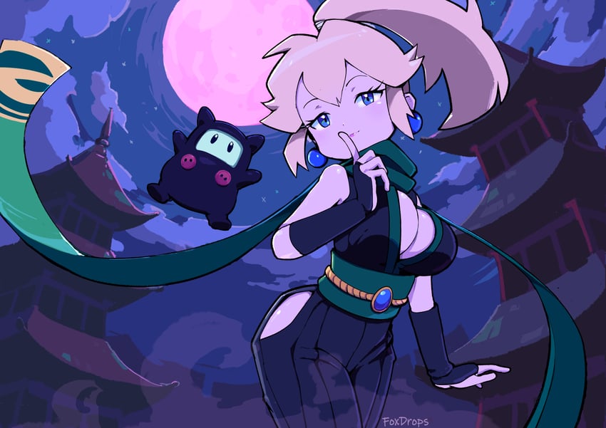 princess peach, ninja peach, and ninji (mario and 1 more) drawn by foxdropsdraws