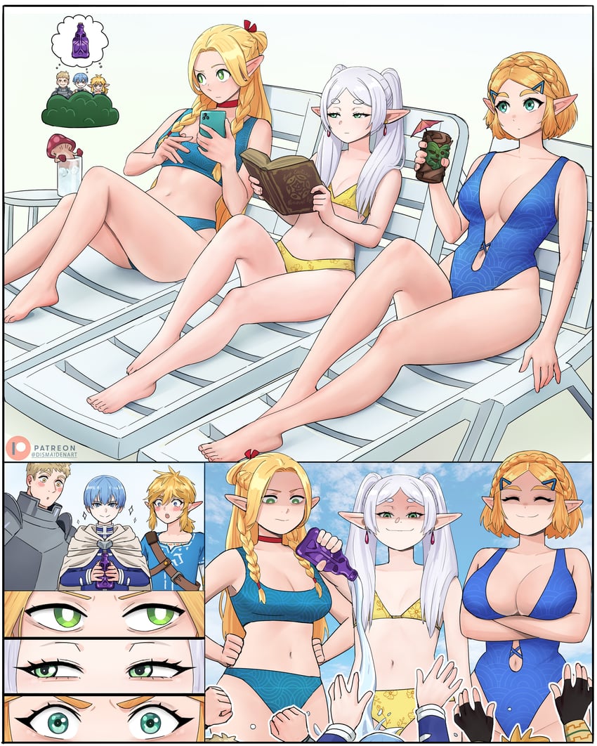 link, princess zelda, frieren, marcille donato, laios touden, and 2 more (the legend of zelda and 3 more) drawn by dismaiden