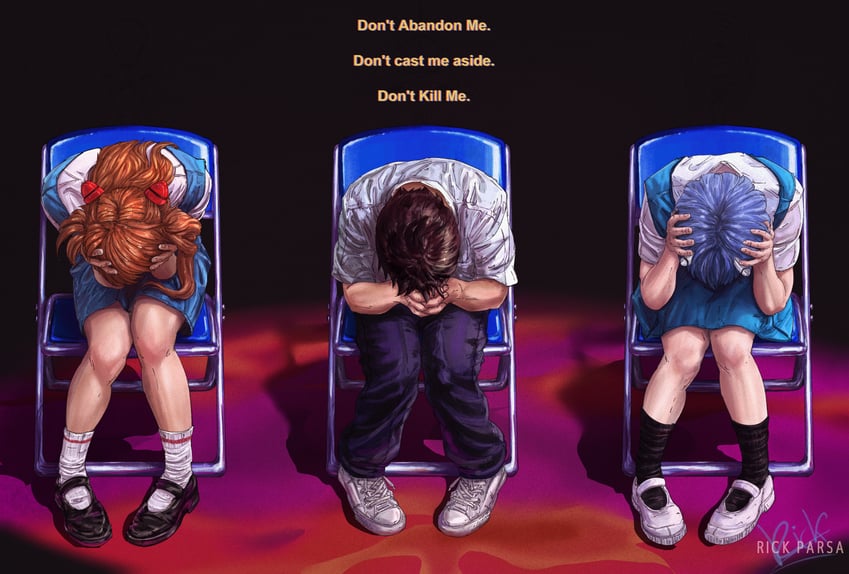 souryuu asuka langley, ayanami rei, and ikari shinji (neon genesis evangelion) drawn by rick_parsa
