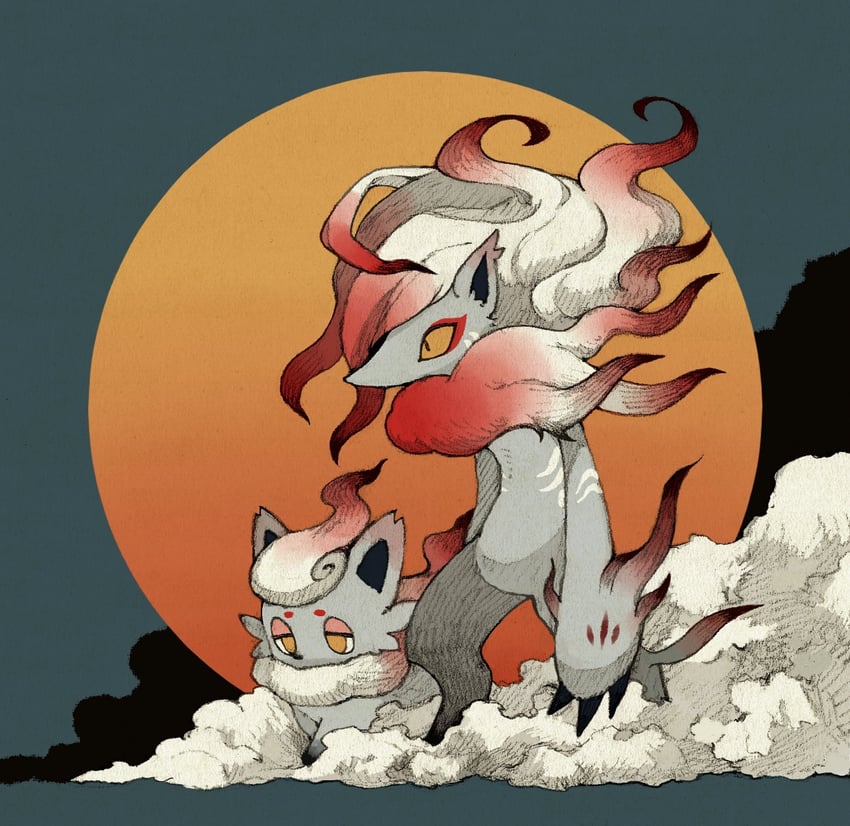 hisuian zorua and hisuian zoroark (pokemon) drawn by maniani