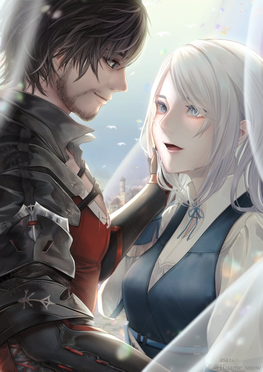 clive rosfield and jill warrick (final fantasy and 1 more) drawn by hisame_snow