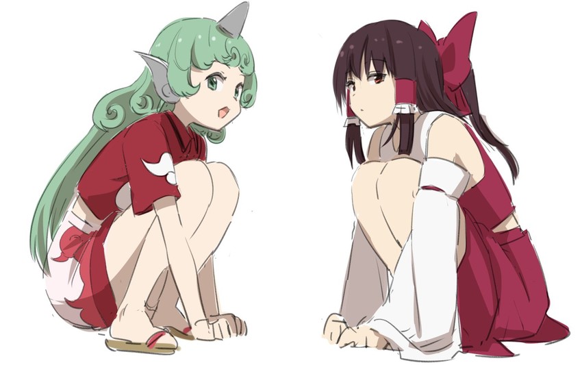hakurei reimu and komano aunn (touhou) drawn by leon_(mikiri_hassha)