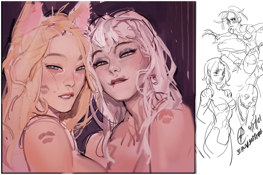ahri, evelynn, k/da all out evelynn, and k/da all out ahri (league of legends) drawn by seansketches