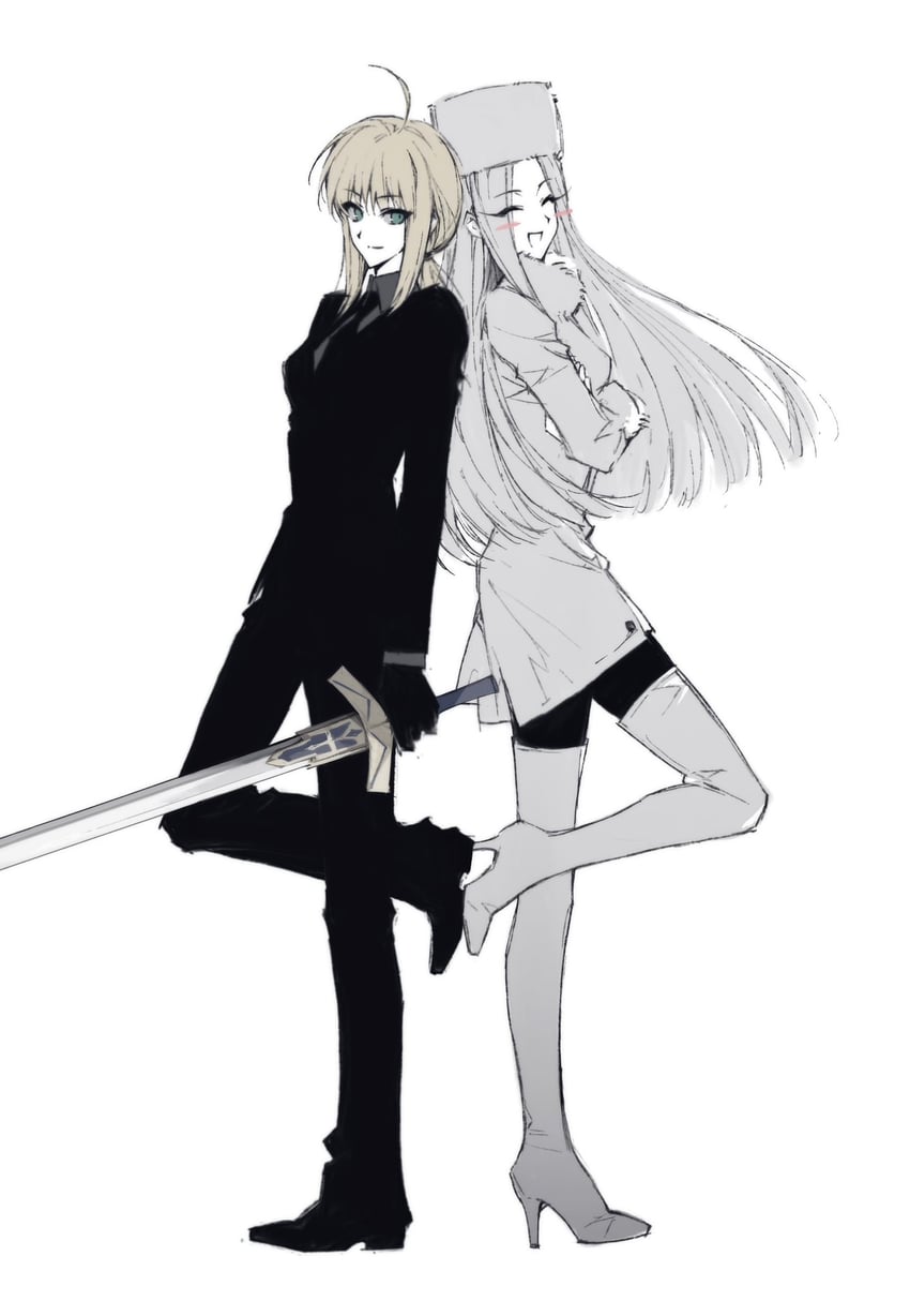 artoria pendragon, saber, and irisviel von einzbern (fate and 2 more) drawn by skanroooo