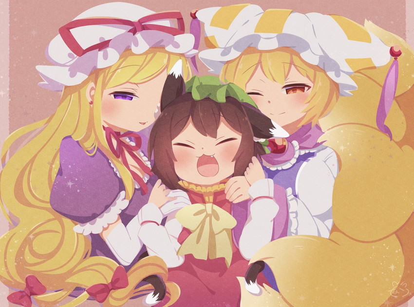 yakumo yukari, yakumo ran, and chen (touhou) drawn by ibaraki_natou