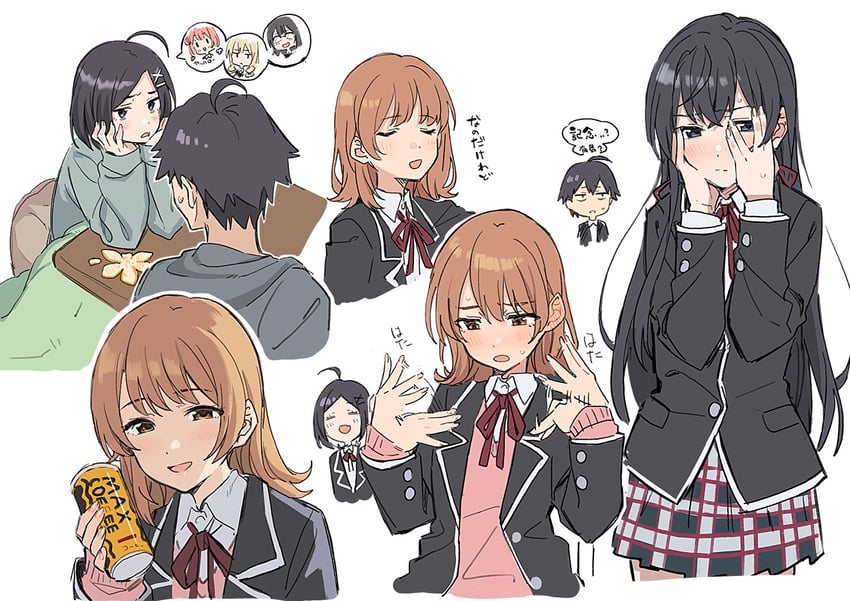 yukinoshita yukino, yuigahama yui, isshiki iroha, hikigaya hachiman, hikigaya komachi, and 2 more (yahari ore no seishun lovecome wa machigatteiru.) drawn by teshima_nari