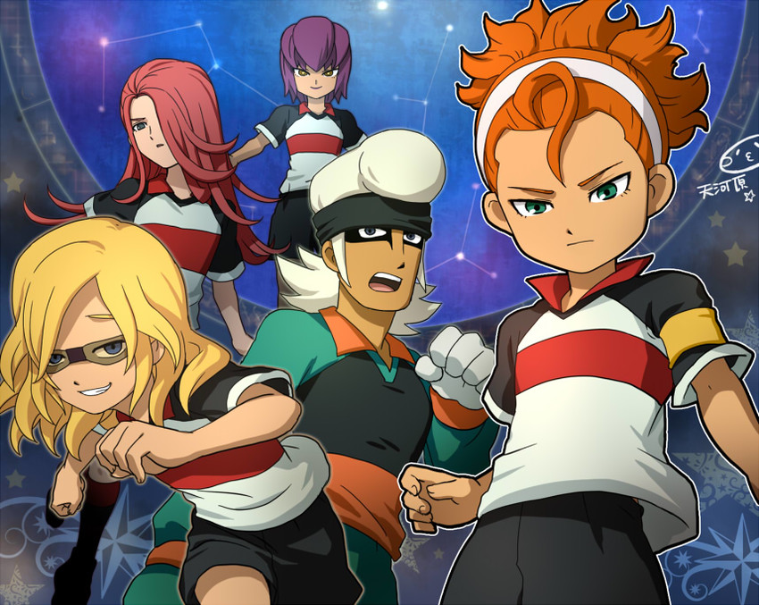 kita ichiban, nishinosora yoichi, hayabusa hideki, hoshifuru kaguya, and minami juuji (inazuma eleven and 1 more) drawn by mizuhara_aki