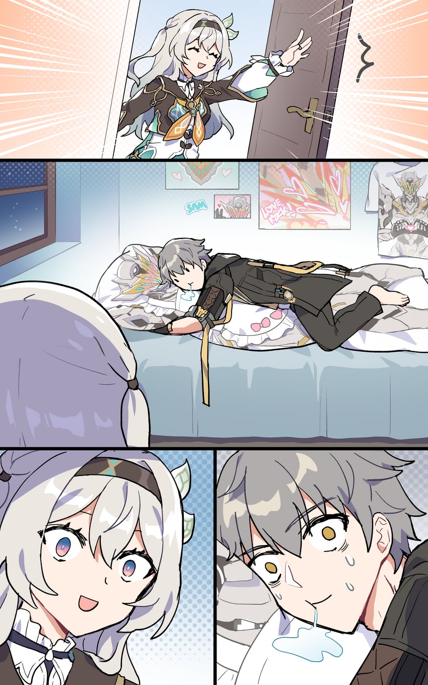 trailblazer, firefly, caelus, and sam (honkai and 1 more) drawn by sakana_(fishchunk)