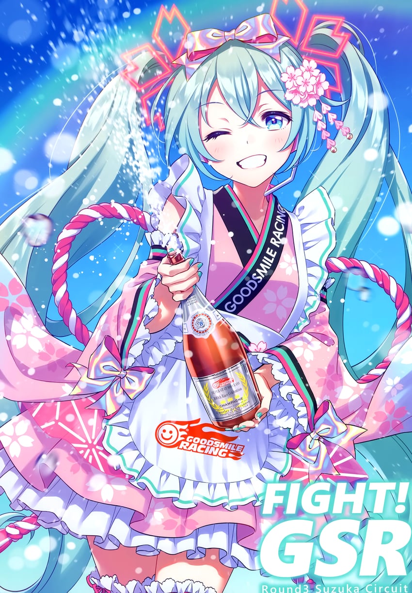hatsune miku and racing miku (vocaloid and 1 more) drawn by morikura_en